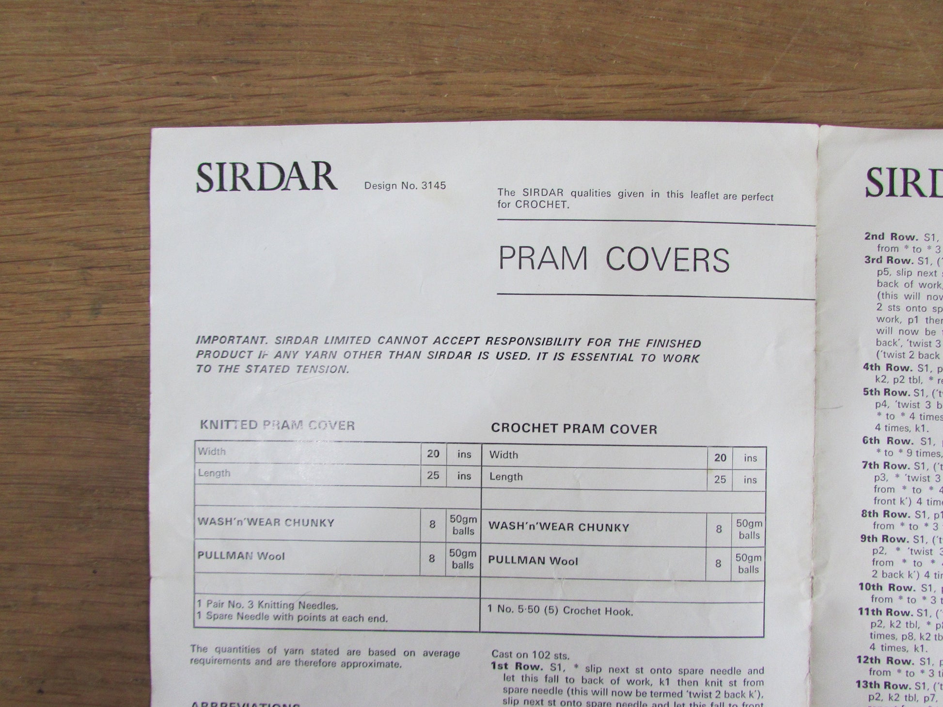 1970s Sirdar Wonderland 3145 crochet & knitting pattern for pram covers
