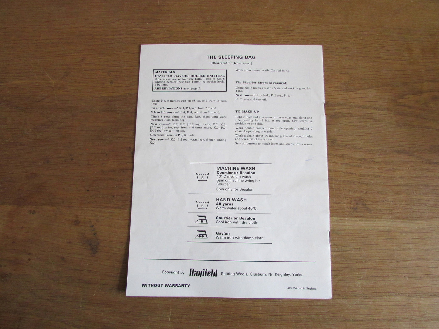 Vintage Hayfield H/15 knitting pattern booklet for dolls clothes