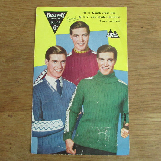 Vintage Bestway B3081 knitting pattern for sweater with Fair Isle bands, chest 40-42"
