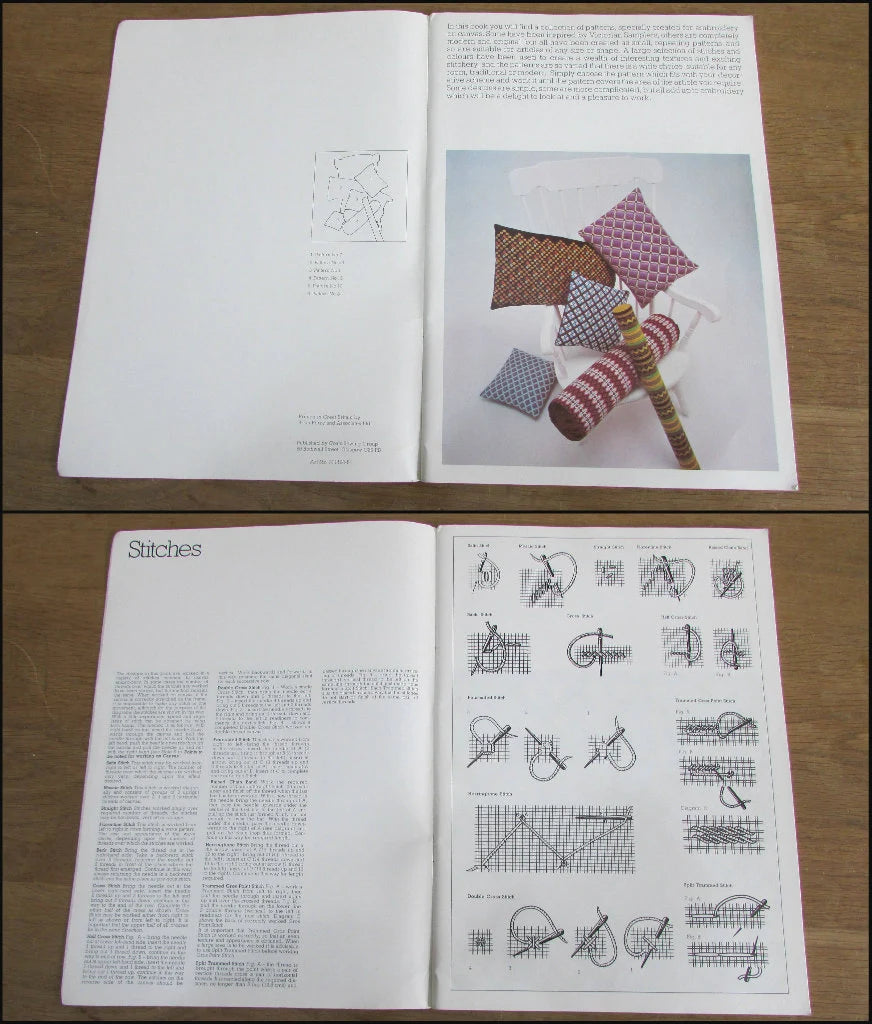 Two 1970s Coats Publication pattern booklets; Check Weave Canvas Embroidery with Designs, and Canvas Embroidery Patterns