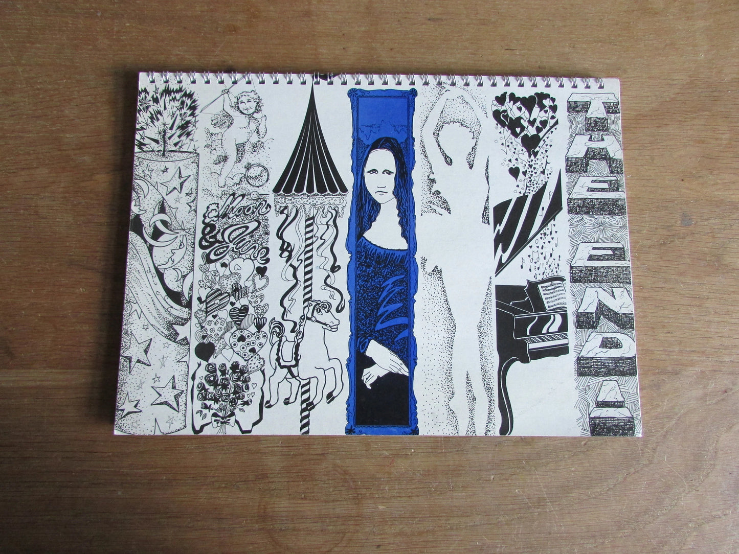 Home-made A4 wire-bound sketchbook using 100% recycled 140gsm Cartridge Paper, Mona Lisa, blue