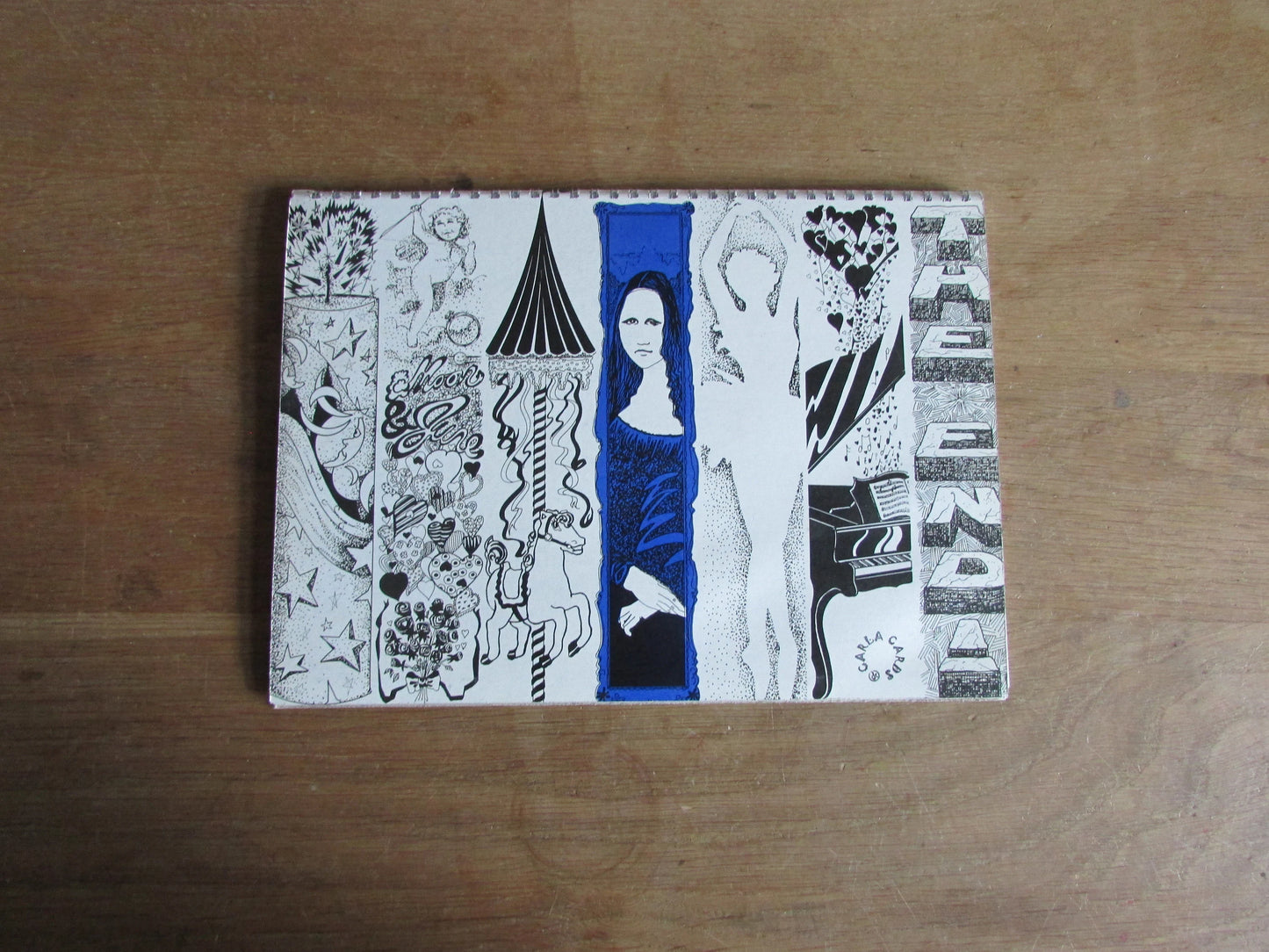 Home-made A4 wire-bound sketchbook using 100% recycled 140gsm Cartridge Paper, Mona Lisa, blue