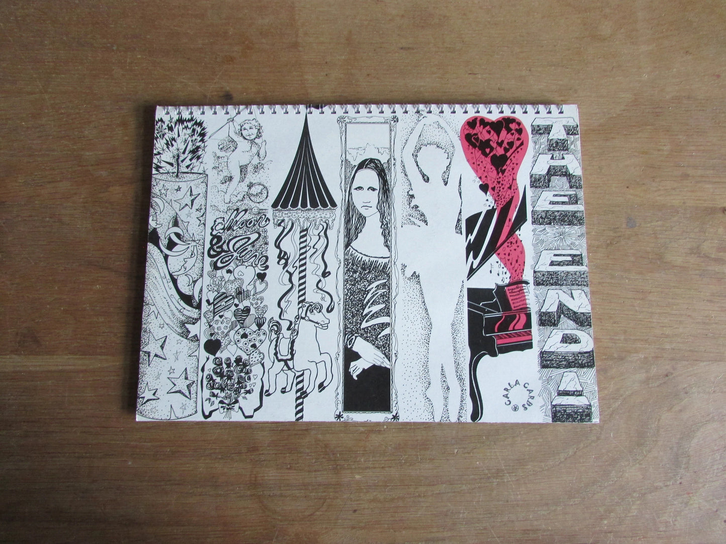Home-made A4 wire-bound sketchbook using 100% recycled 140gsm Cartridge Paper, Mona Lisa, red