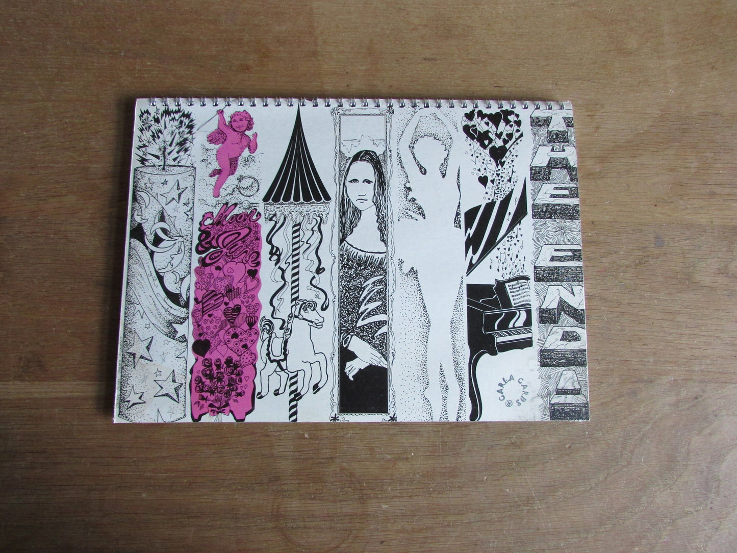 Home-made A4 wire-bound sketchbook using 100% recycled 140gsm Cartridge Paper, Mona Lisa, pink