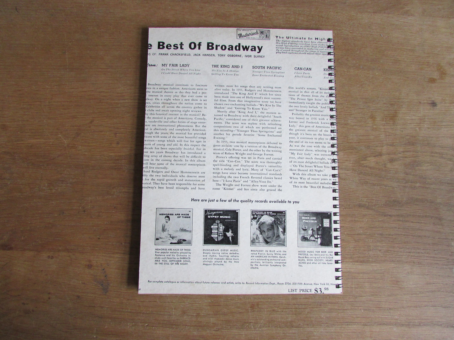 Home-made A4 wire-bound notebook, 30 sheets lined paper, Best of Broadway