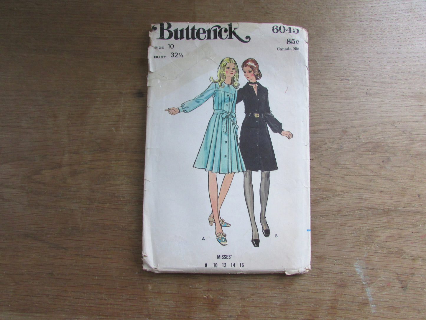 Used 1960s/70s Butterick 6045 sewing pattern for misses' one-piece dress, size 10 (complete)