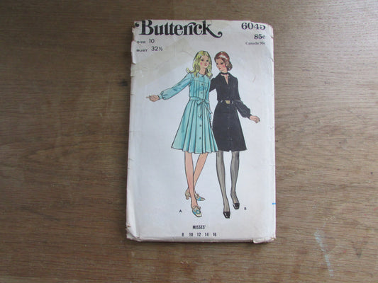 Used 1960s/70s Butterick 6045 sewing pattern for misses' one-piece dress, size 10 (complete)