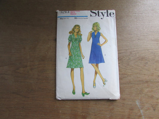 Used 1971 Style 3213 sewing pattern for junior petites' & misses' dress, size 9 (complete)