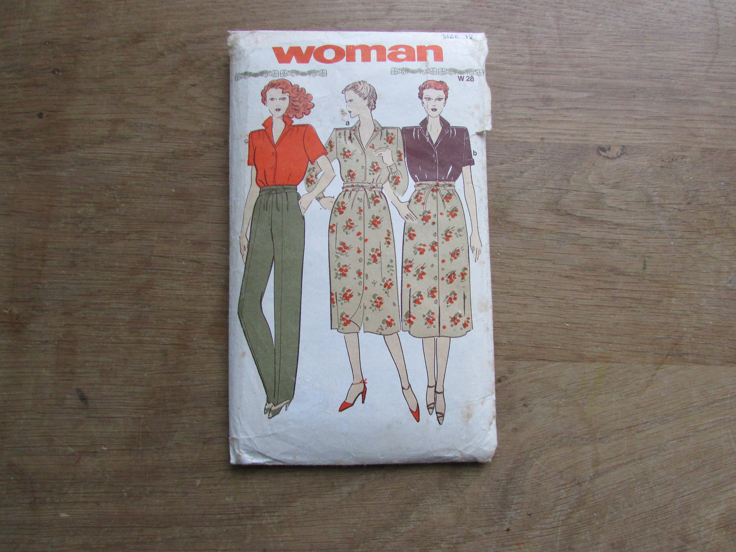 Part cut 1980s Woman W28 sewing pattern for top, skirt & trousers, size 12 (complete)