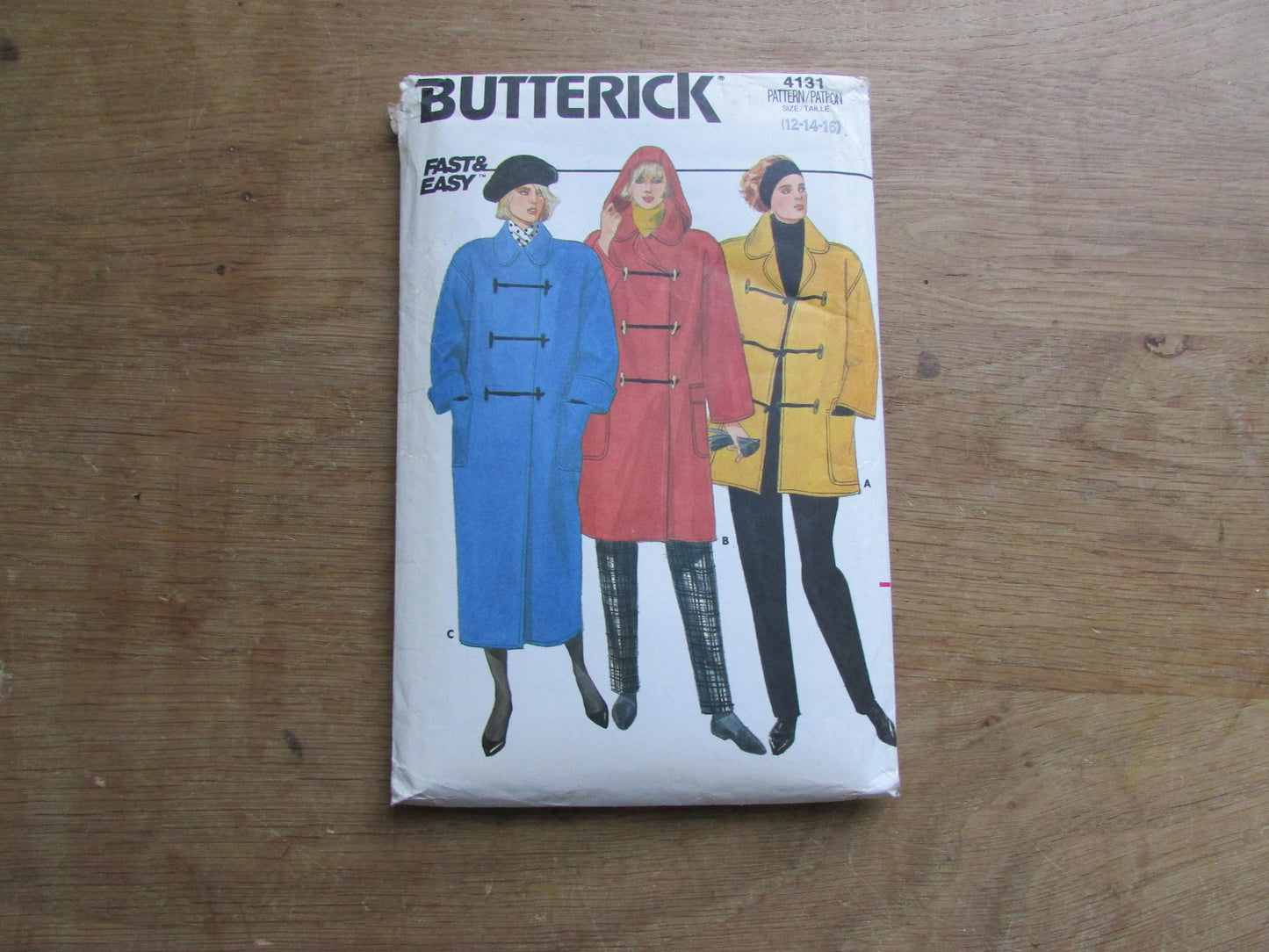 Uncut 1986 Butterick 4131 sewing pattern for misses' coat, sizes 12-16 (complete)