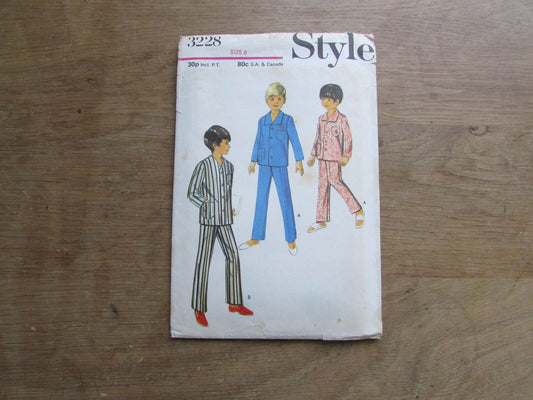 Part cut 1971 Style 3228 sewing pattern for boy's pajamas, size 6 (complete)
