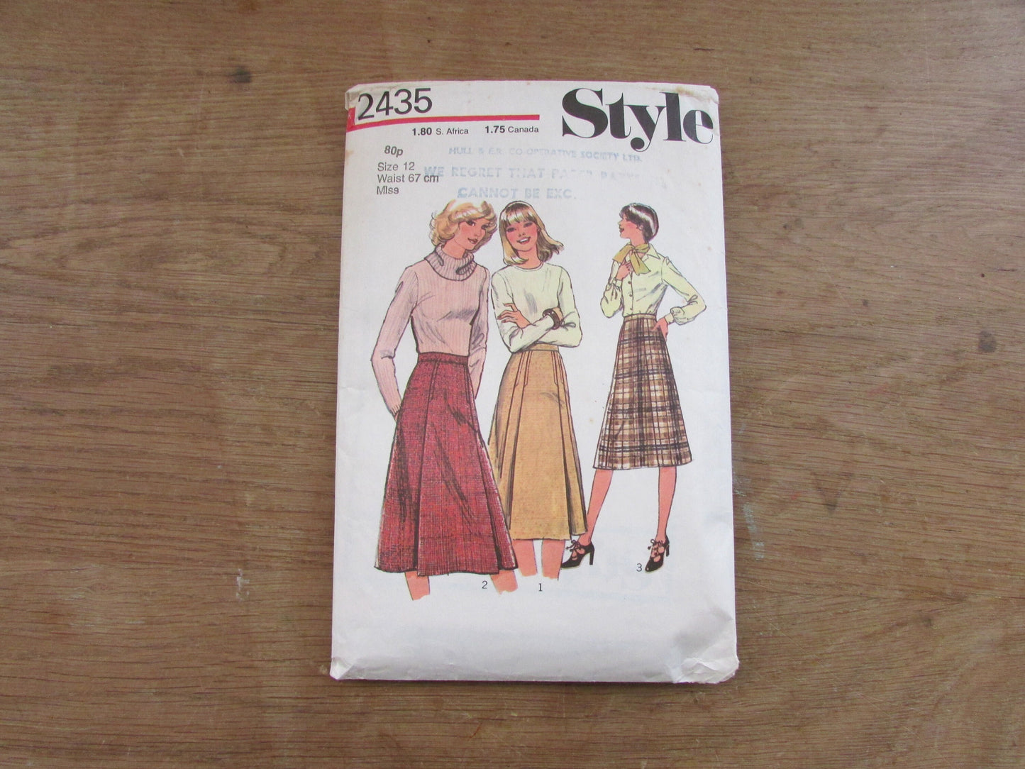 Part cut 1978 Style 2435 sewing pattern for misses' set of skirts, size 12 (complete)