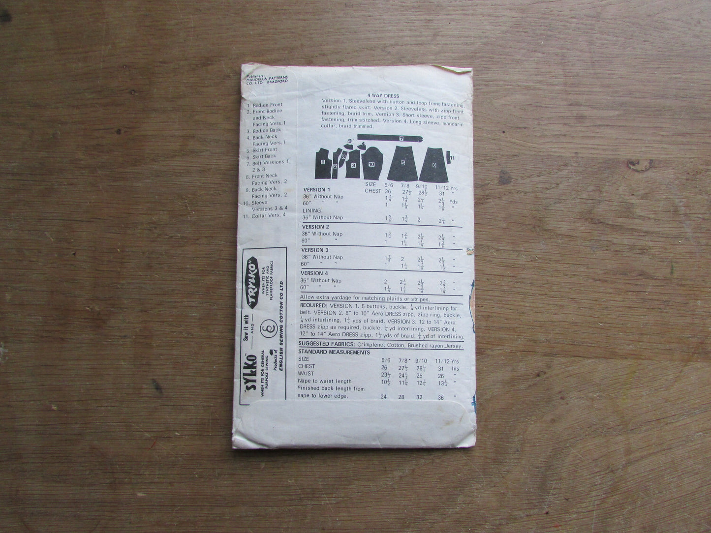 Part cut 1970s Maudella 1428 sewing pattern for child's 4 way dress, age 9 & 10 years (complete)