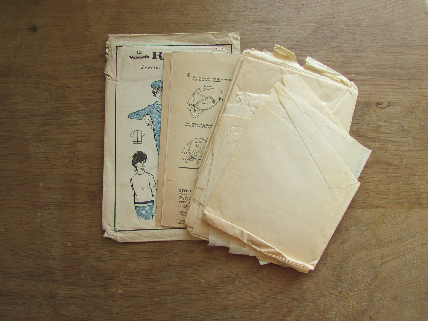 Used 1960s Woman's Realm L136 sewing pattern for misses' coat, jacket & skirt, size 12 (complete)