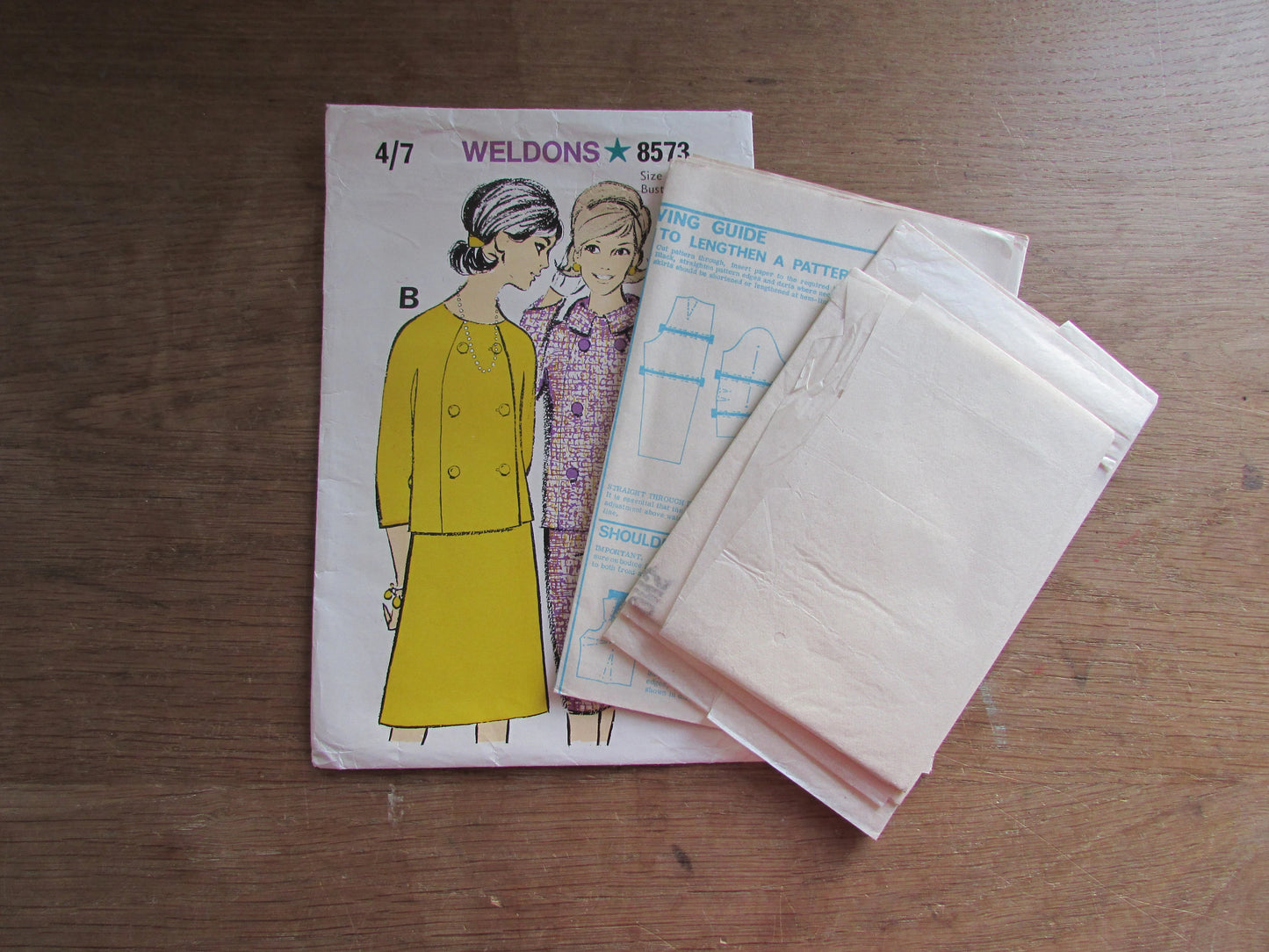 Uncut 1960s Weldons 8573 sewing pattern for misses' skirt suits, size 16 (complete)