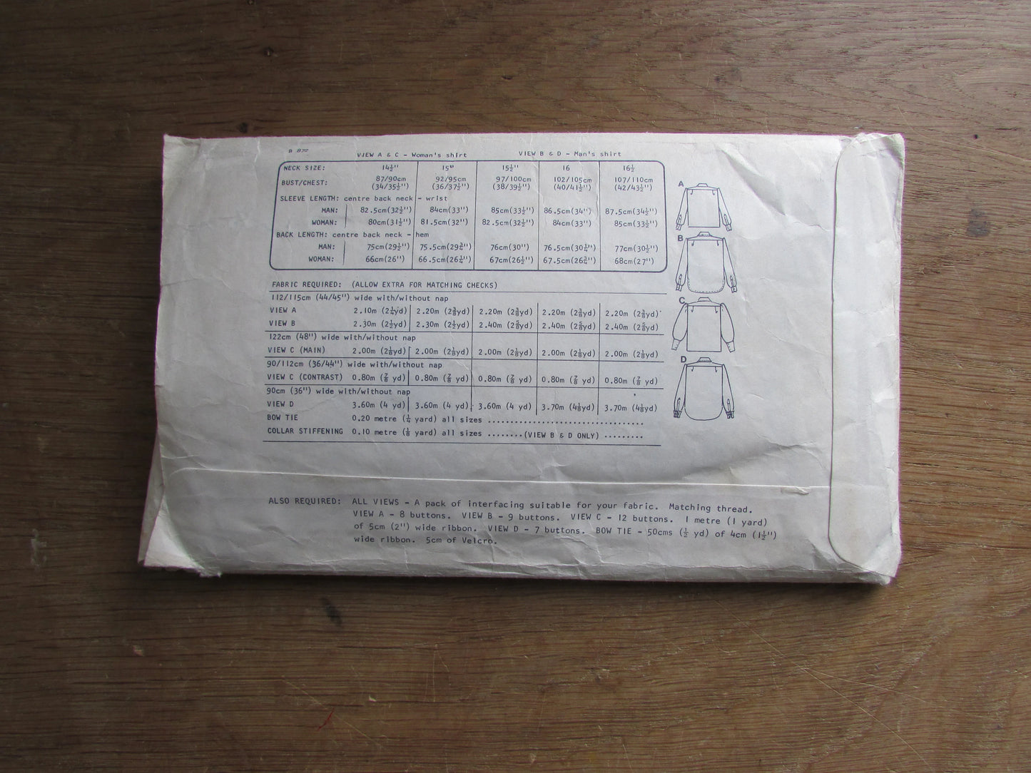 Part cut 1980s Woman's Weekly B872 sewing pattern for woman's shirt, & men's shirt, cut to size 16 (complete)