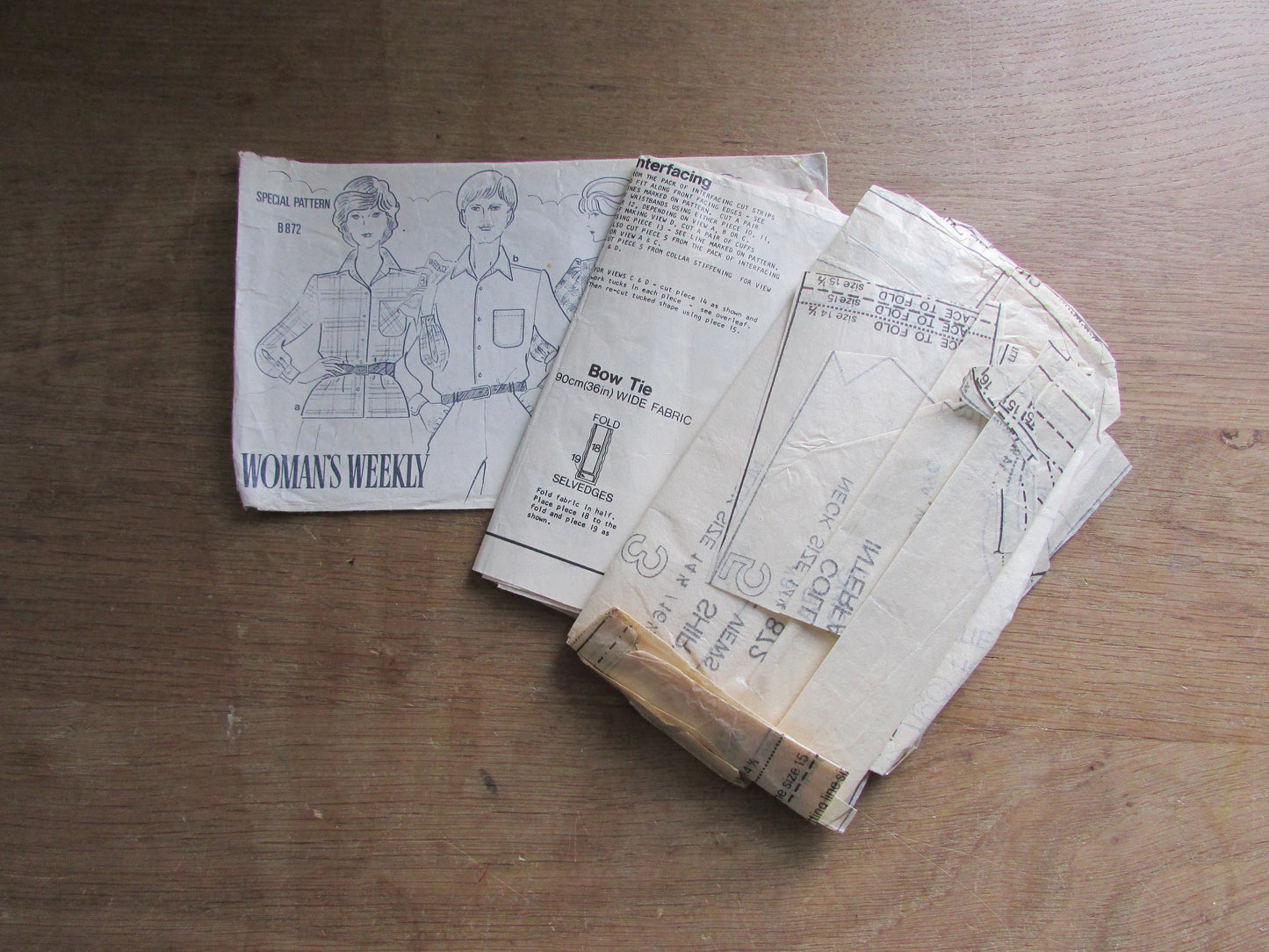Part cut 1980s Woman's Weekly B872 sewing pattern for woman's shirt, & men's shirt, cut to size 16 (complete)