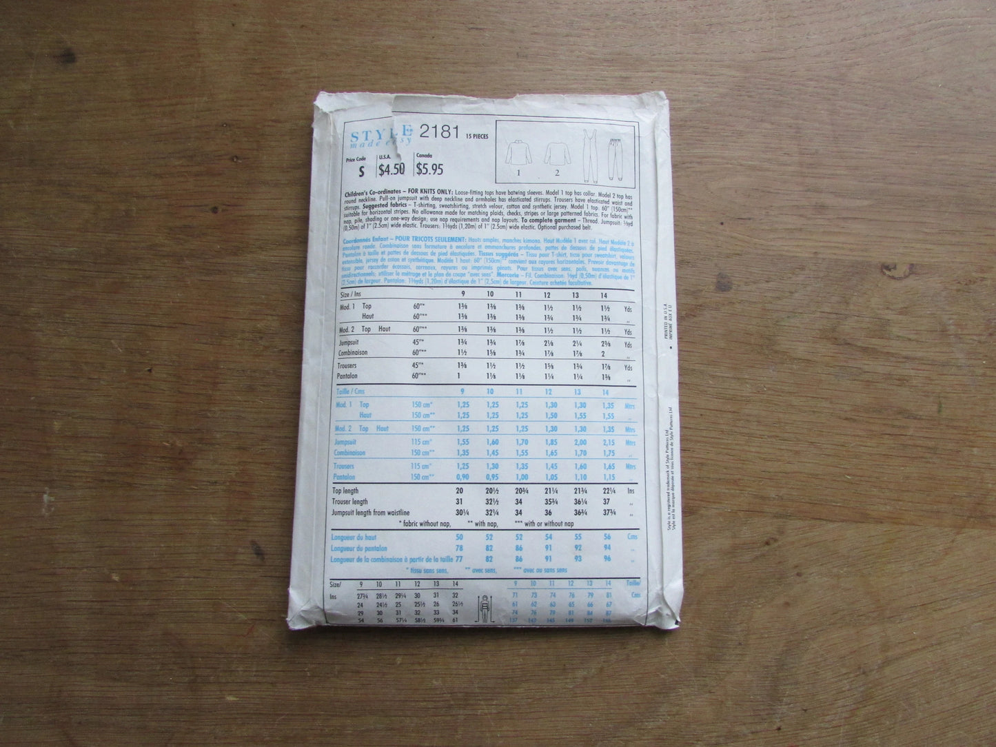 Uncut 1991 Style 2181 sewing pattern for child's co-ordinates, size A (9-14) (complete)