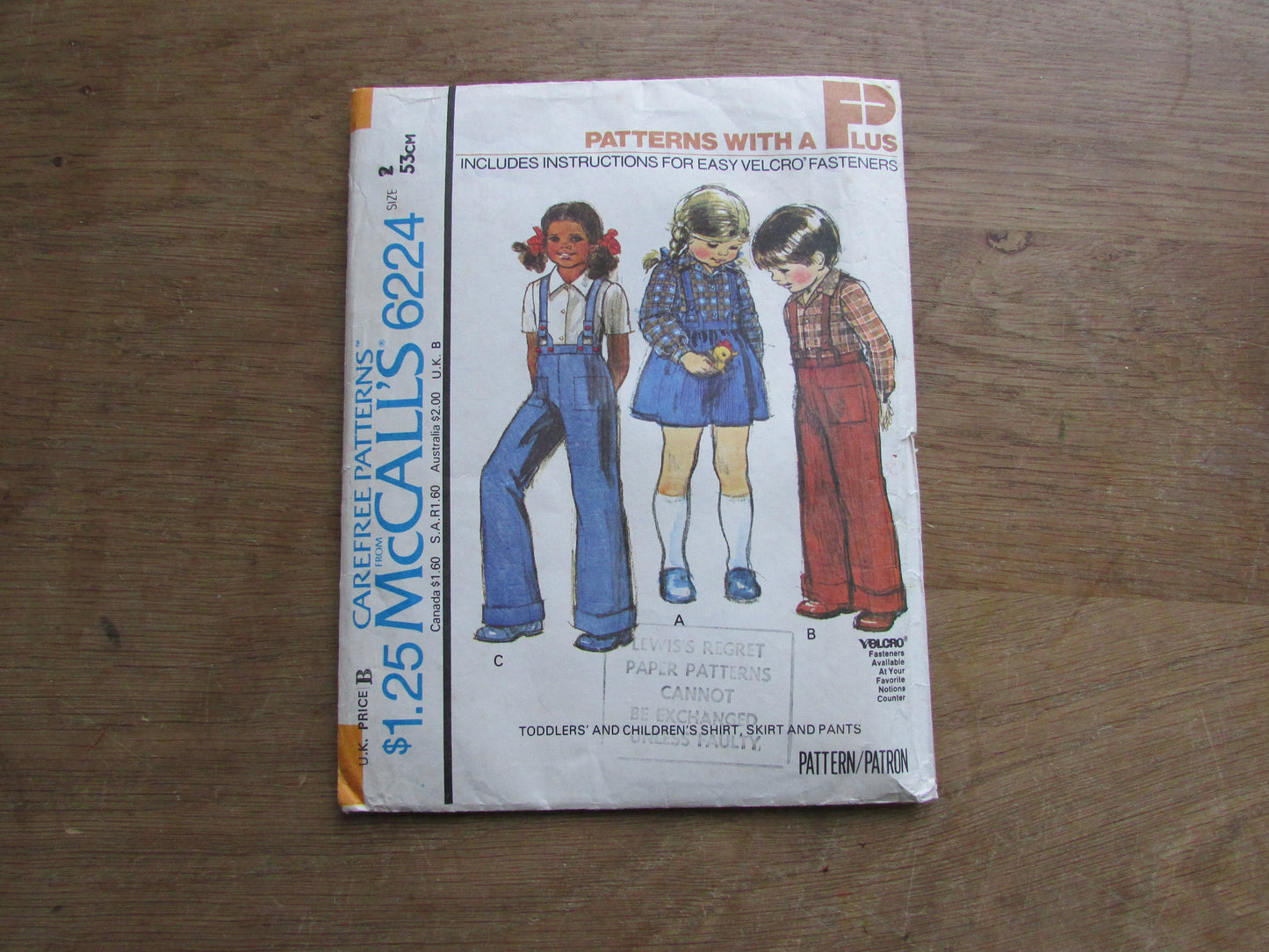 Part cut 1978 McCall's Patterns with a Plus 6224 sewing pattern for toddlers' & children's shirt, skirt and pants, size 2 (complete)