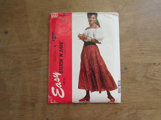 Uncut 1993 McCall's 6487 misses' top & skirt, size XS - S (complete)