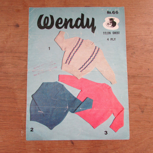 1960s Wendy 66 knitting pattern for children's jumpers