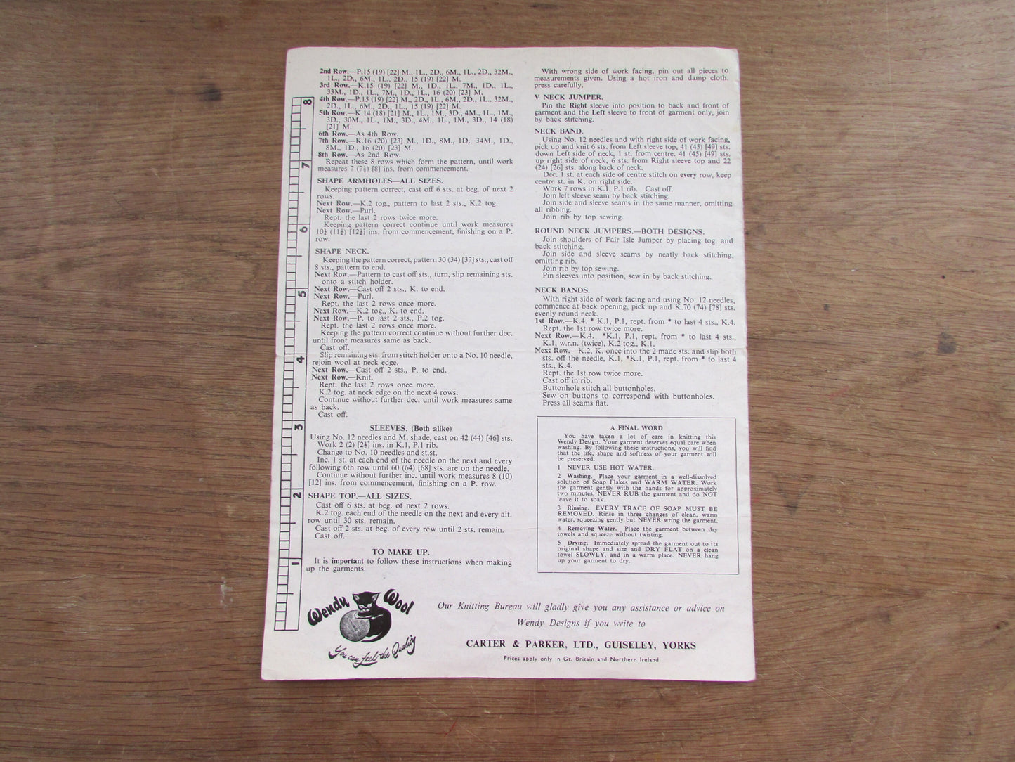 1960s Wendy 66 knitting pattern for children's jumpers