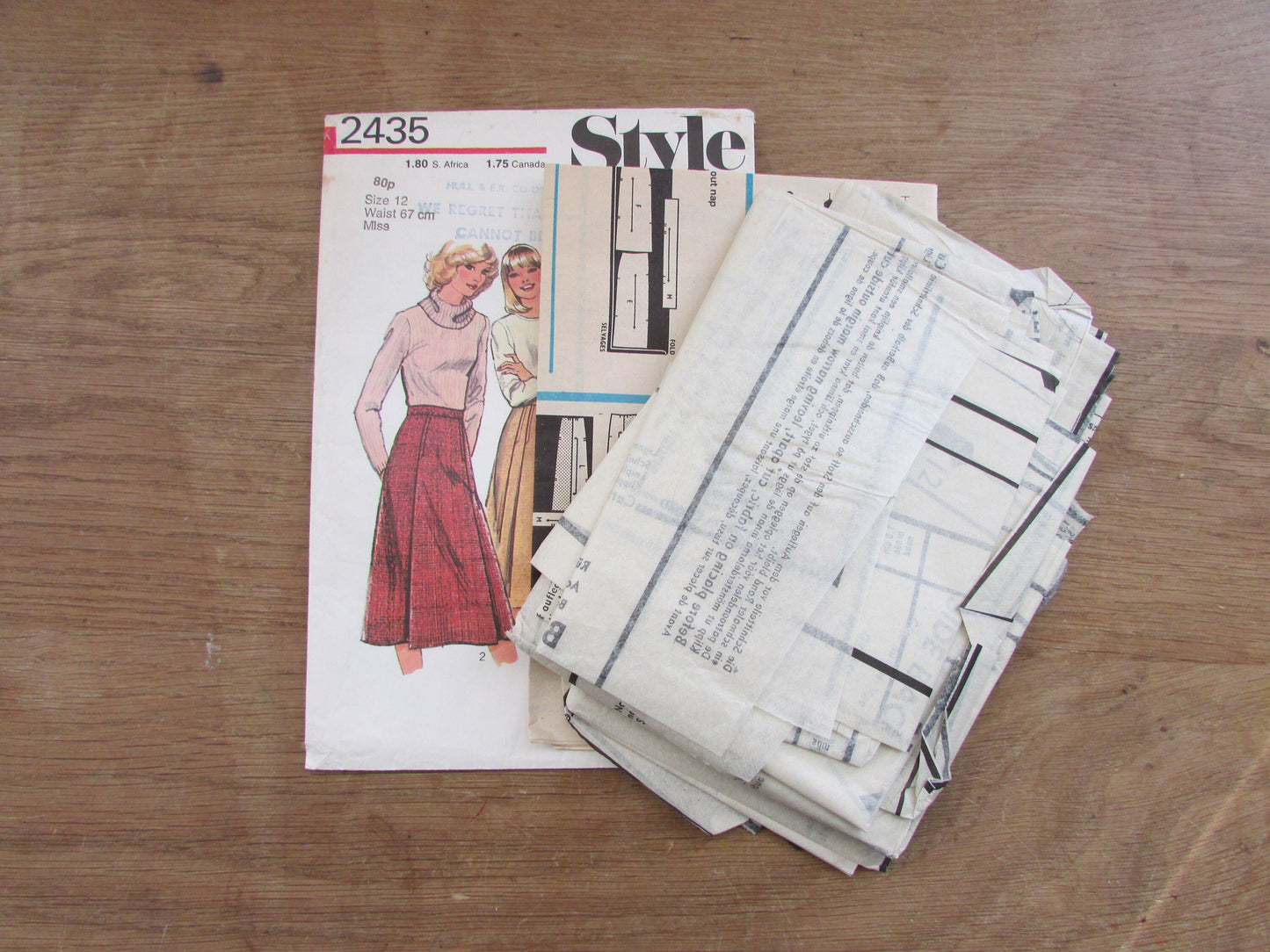Part cut 1978 Style 2435 sewing pattern for misses' set of skirts, size 12 (complete)