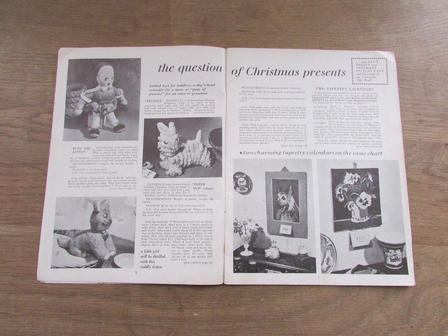 1952 Stitchcraft knitting & embroidery pattern booklet, complete with original embroidery transfer