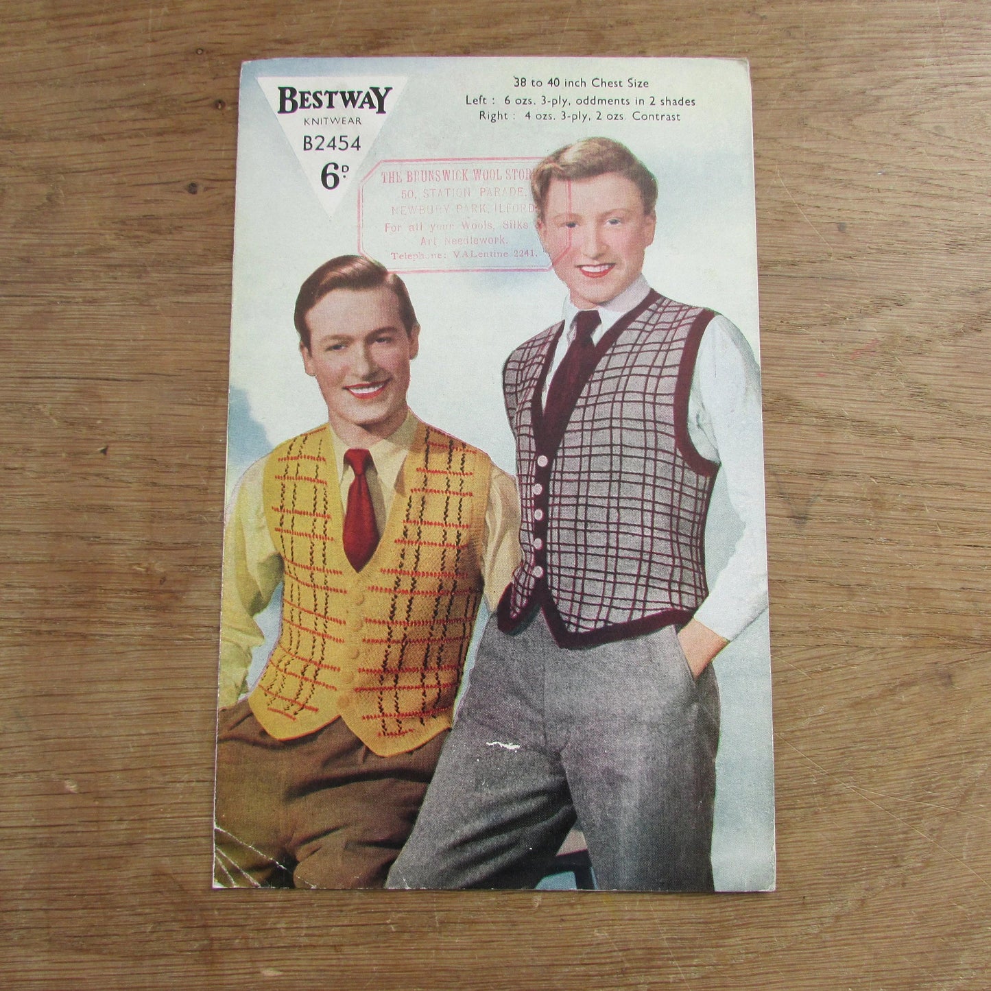 1940s/50s Bestway B2454 knittting pattern for men's waistcoats