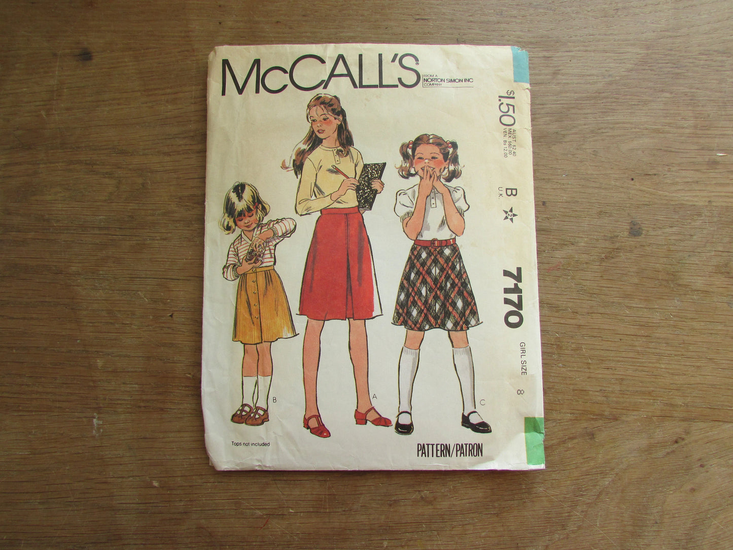 Part cut 1980 McCall's 7170 sewing pattern for girls' skirts, size 8 (complete)