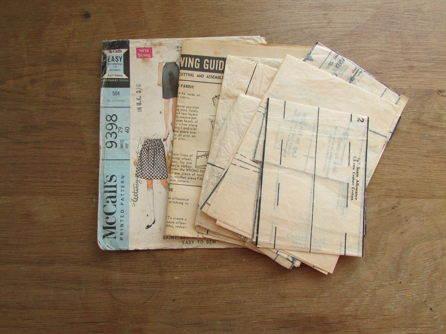 Part cut 1968 McCall's 9398 sewing pattern for "easy to sew" skirt set, size 12-14 (see description below)