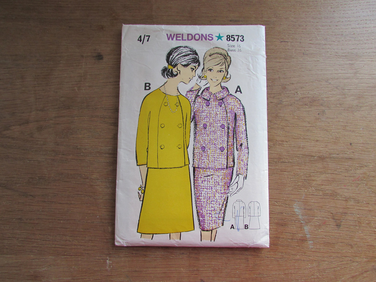 Uncut 1960s Weldons 8573 sewing pattern for misses' skirt suits, size 16 (complete)