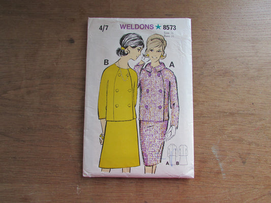 Uncut 1960s Weldons 8573 sewing pattern for misses' skirt suits, size 16 (complete)