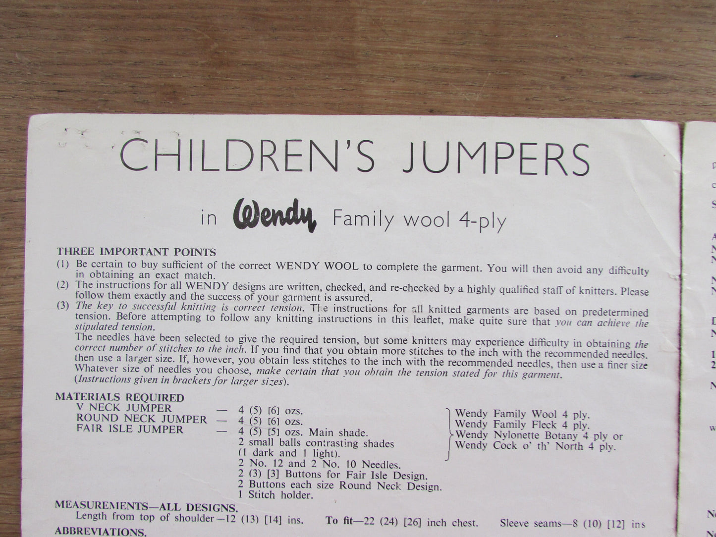 1960s Wendy 66 knitting pattern for children's jumpers