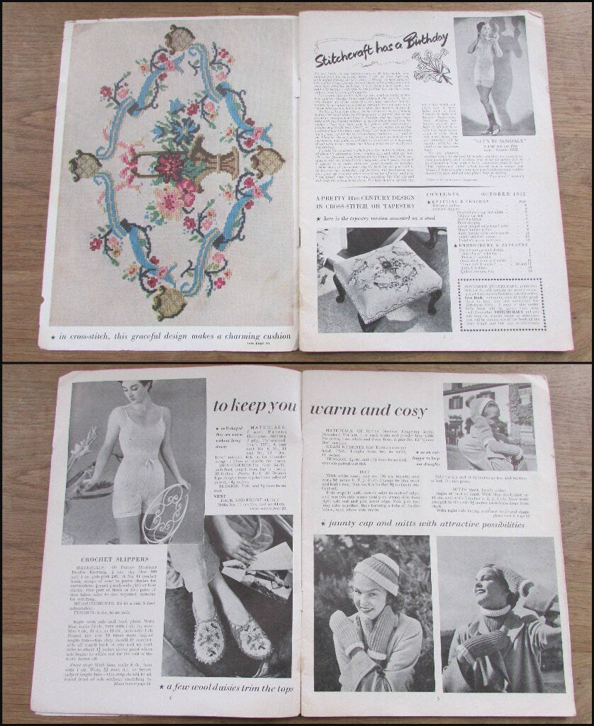 1952 Stitchcraft knitting & embroidery pattern booklet, complete with original embroidery transfer