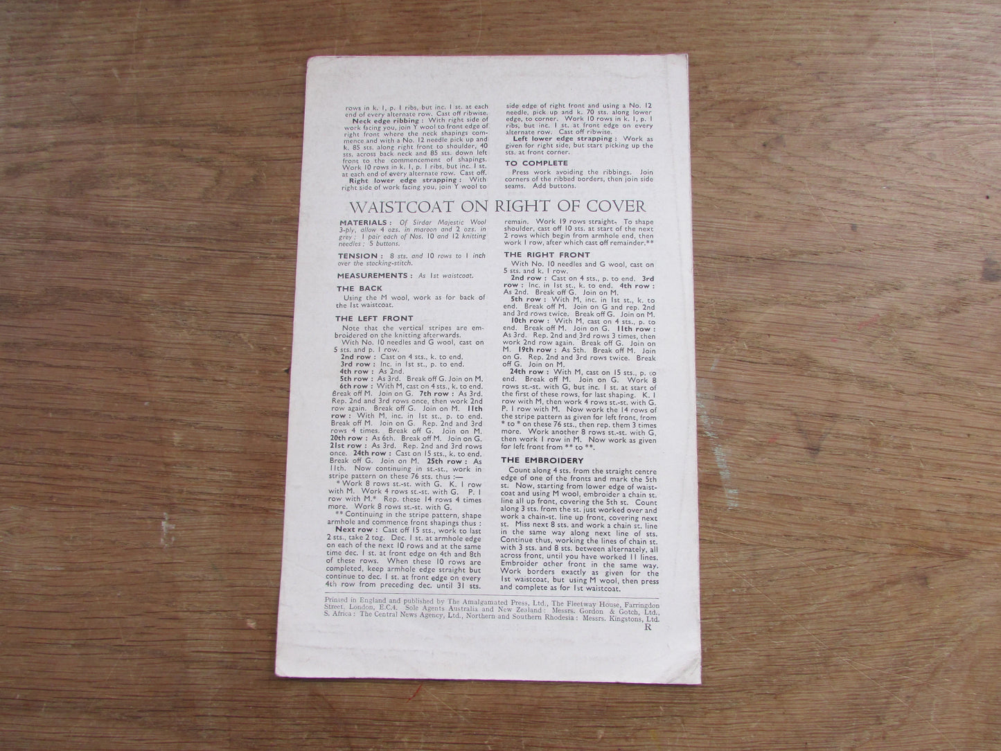 1940s/50s Bestway B2454 knittting pattern for men's waistcoats