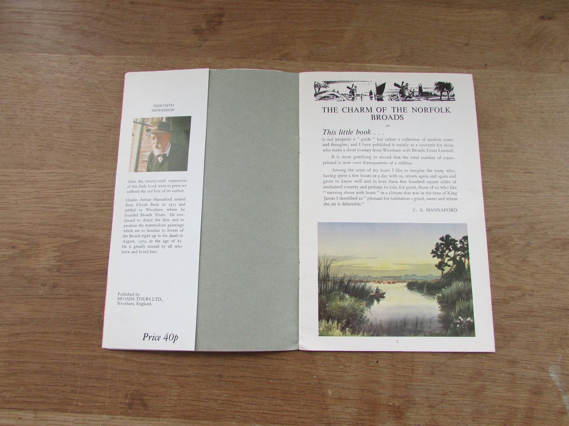 The Charm of The Norfolk Broads; notes & illustrations in colour and line, by C. A Hannaford R.B.A (Softback, 1970s)