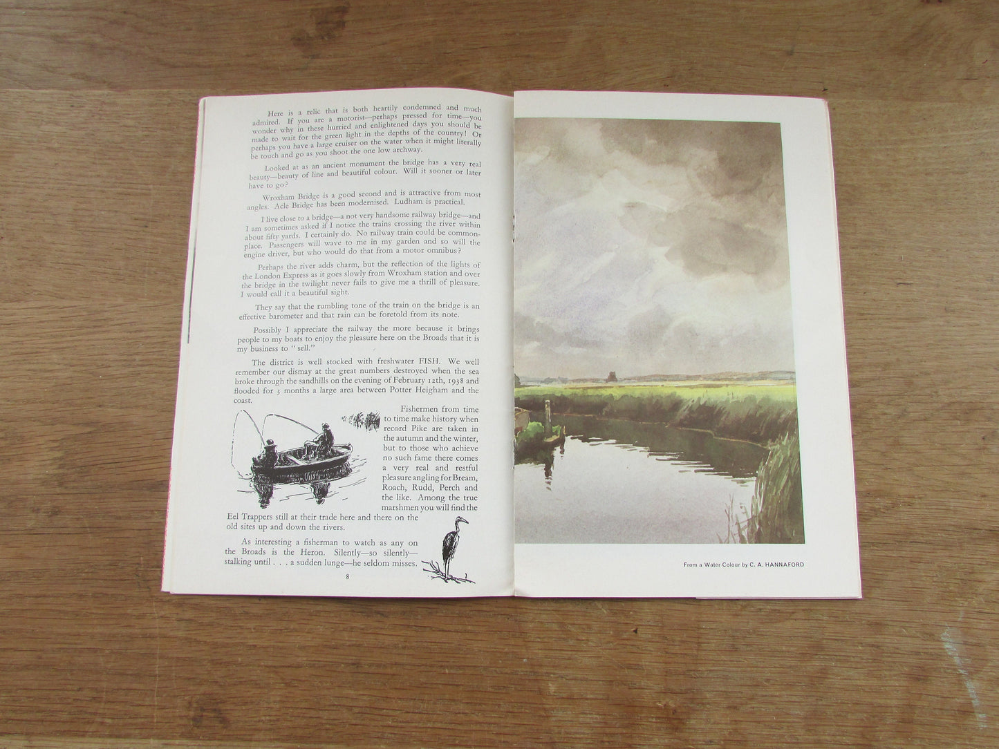 The Charm of The Norfolk Broads; notes & illustrations in colour and line, by C. A Hannaford R.B.A (Softback, 1970s)