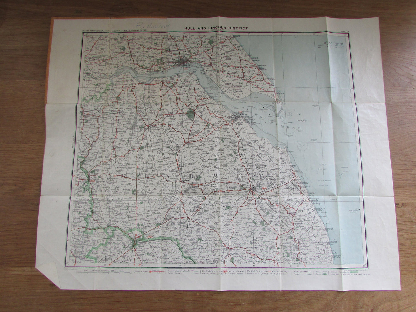 Vintage Phillip's Topographical map of England and Wales: Hull & Lincoln District Cycling Edition, waterproof