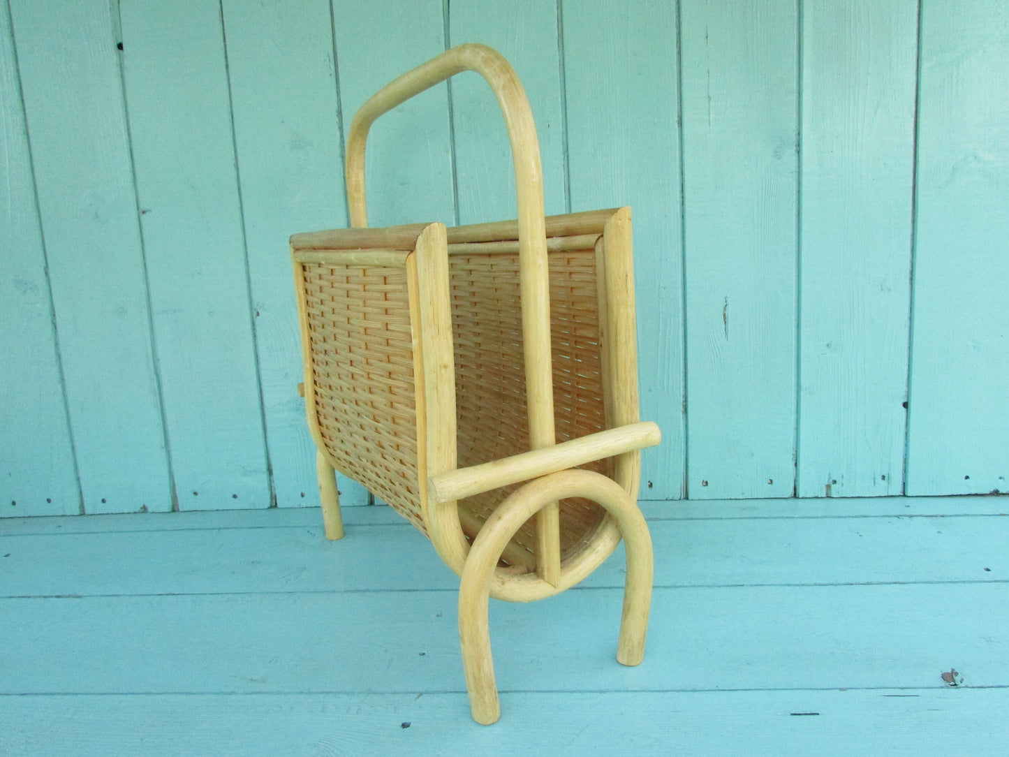 1970s bamboo & woven wicker magazine rack