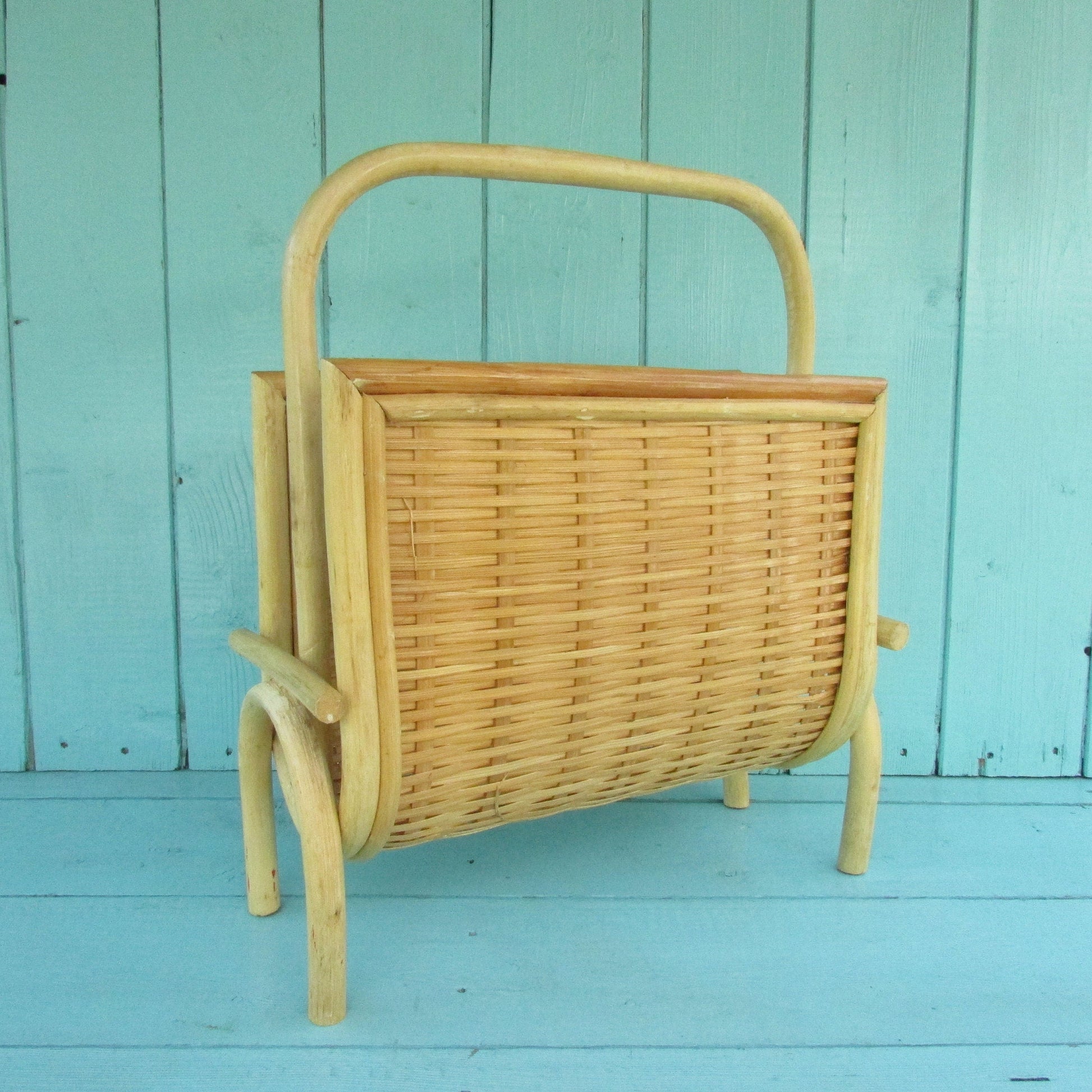 1970s bamboo & woven wicker magazine rack