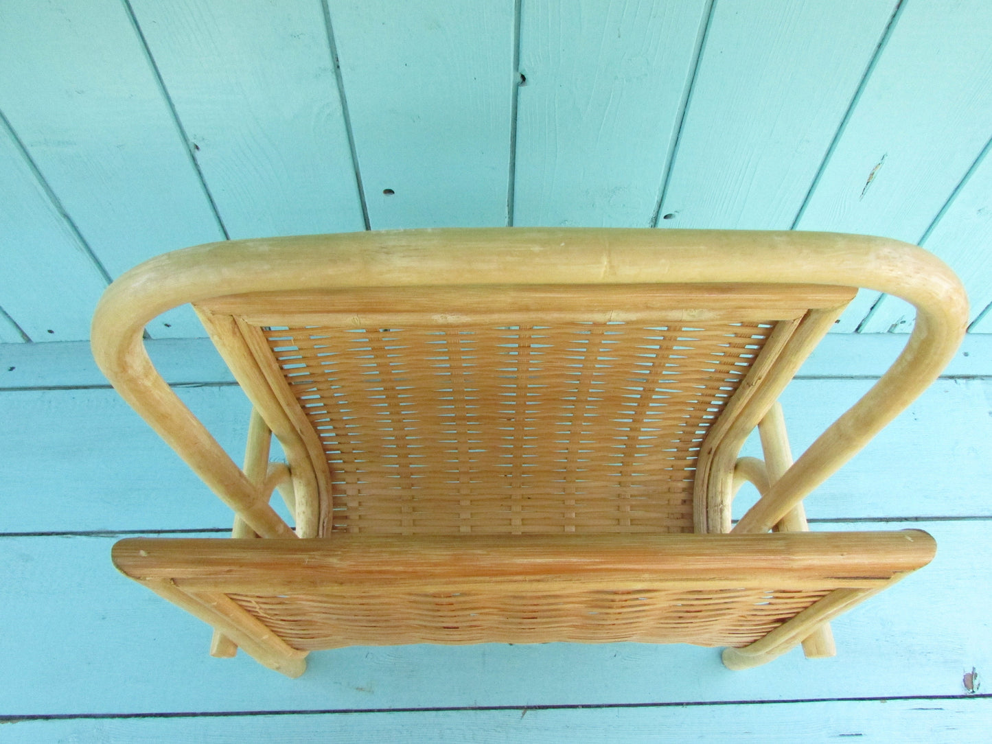 1970s bamboo & woven wicker magazine rack
