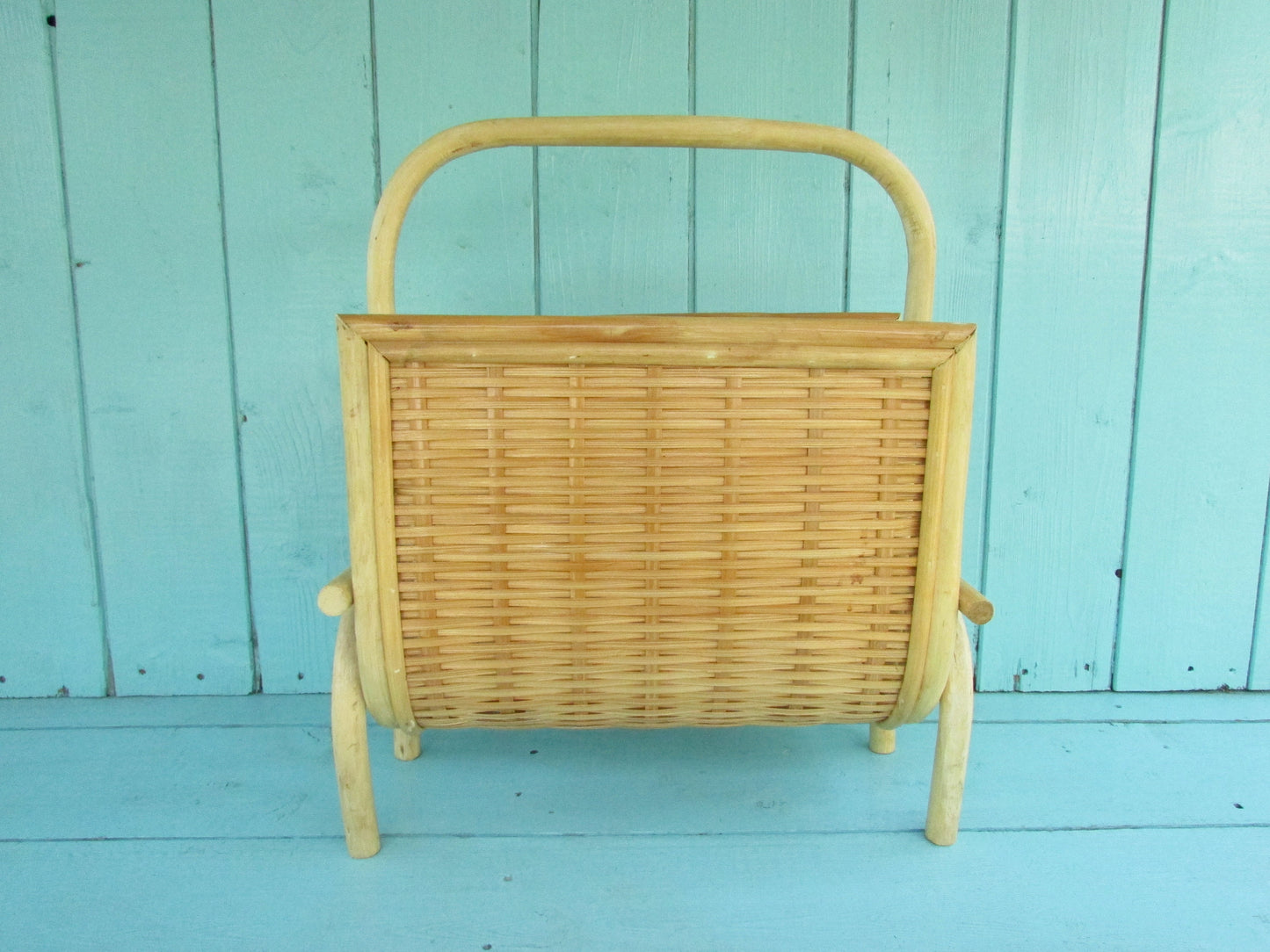 1970s bamboo & woven wicker magazine rack