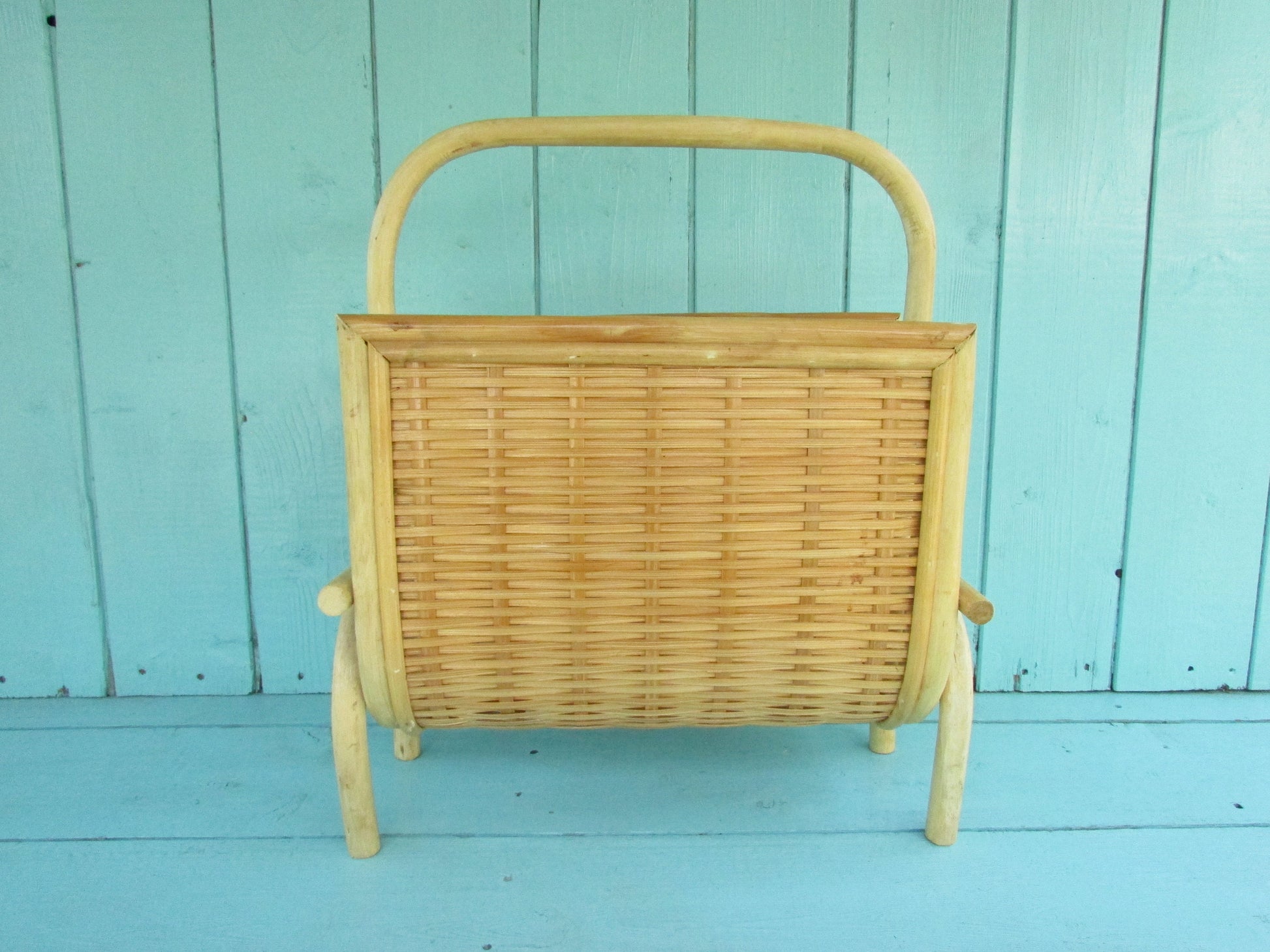 1970s bamboo & woven wicker magazine rack