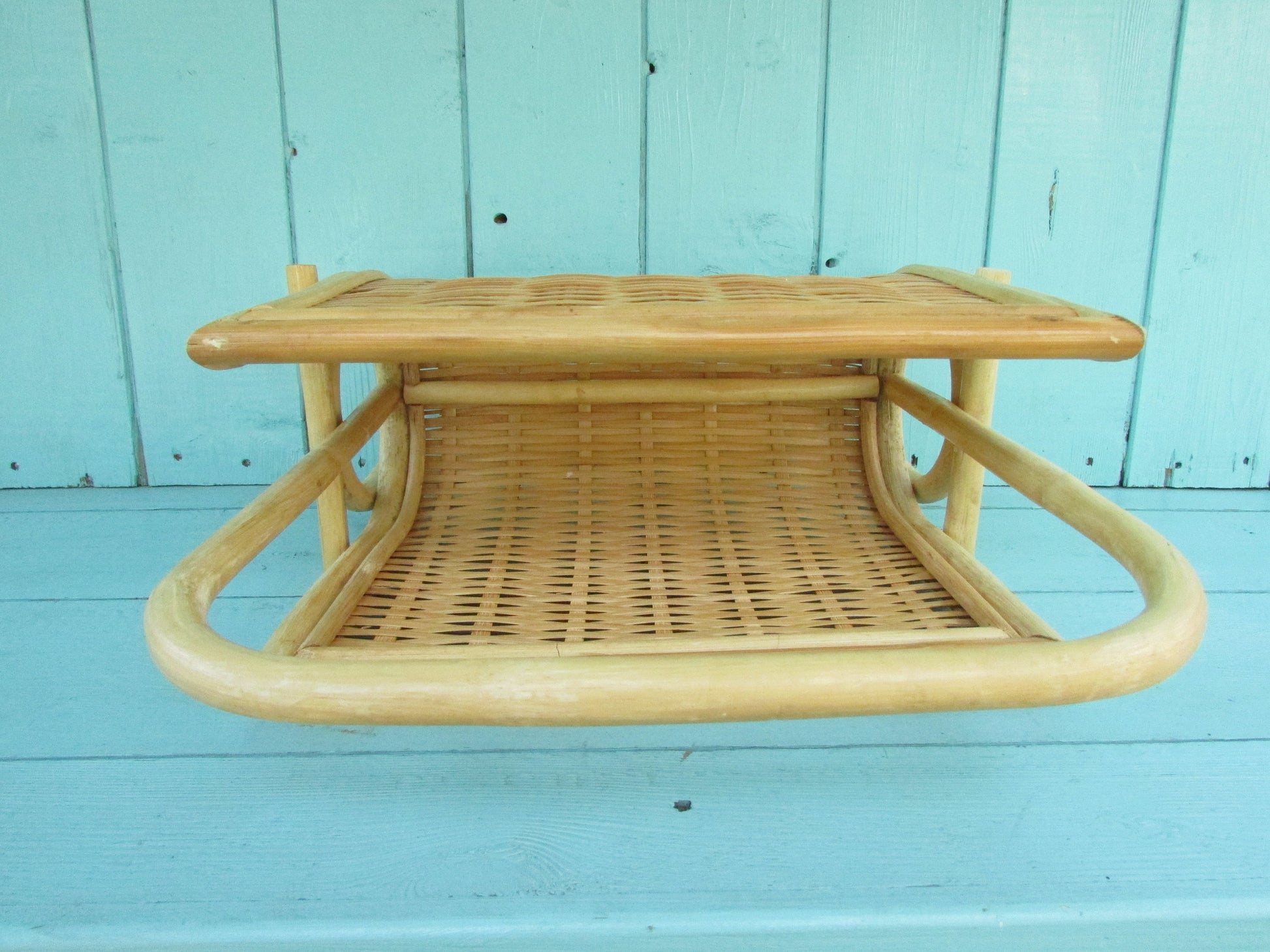 1970s bamboo & woven wicker magazine rack