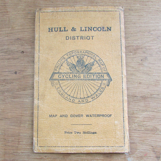 Vintage Phillip's Topographical map of England and Wales: Hull & Lincoln District Cycling Edition, waterproof