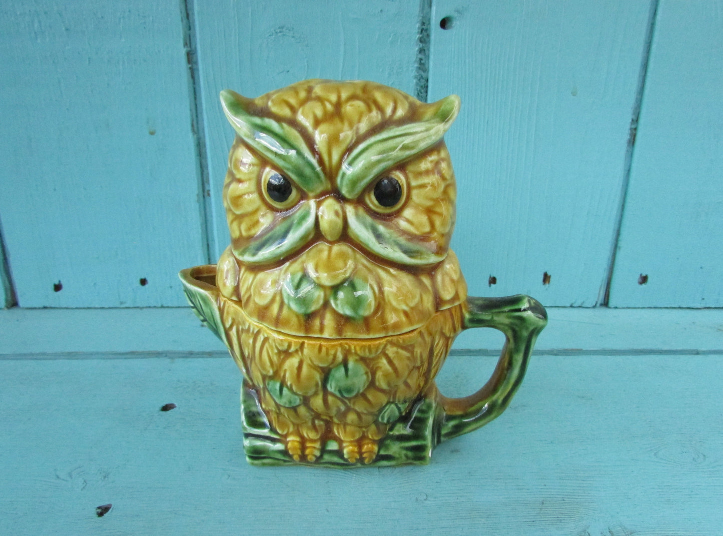 Vintage Royal Sealy Kaycoware ceramic owl cruet & creamer set, made in Japan