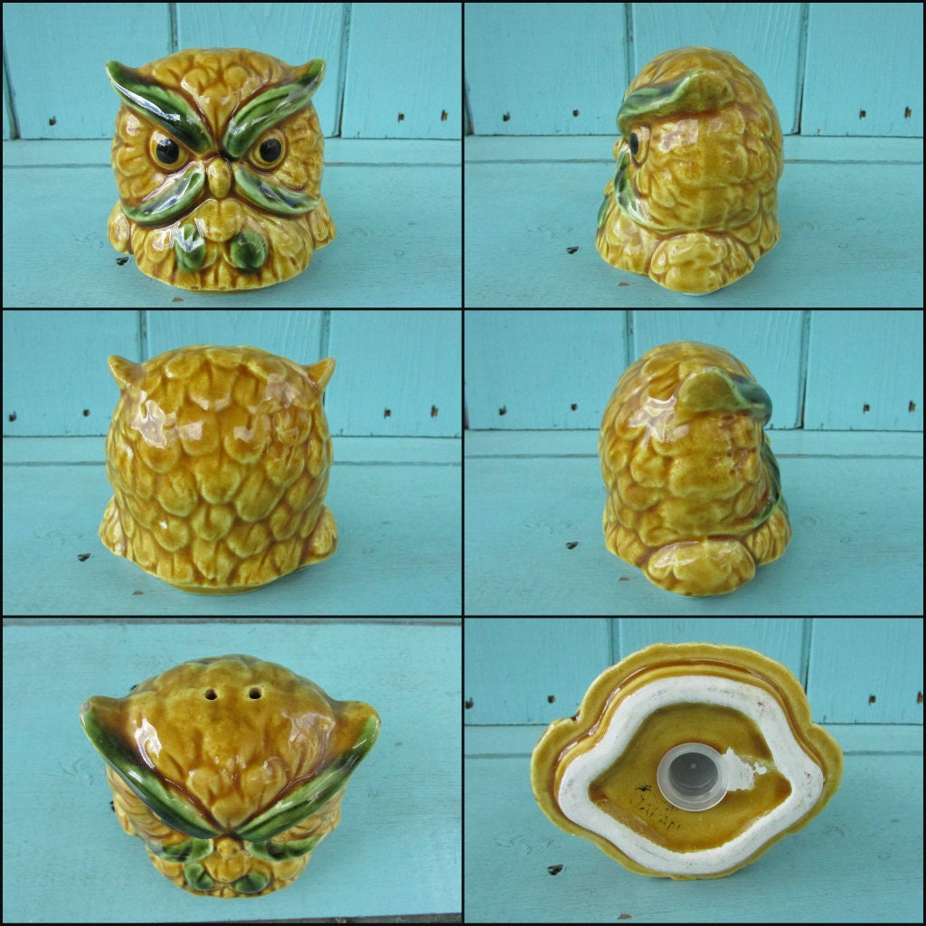 Vintage Royal Sealy Kaycoware ceramic owl cruet & creamer set, made in Japan