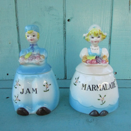 Mid-century Japanware Dutch figurine porcelain preserve pots - Jam, & Marmalade