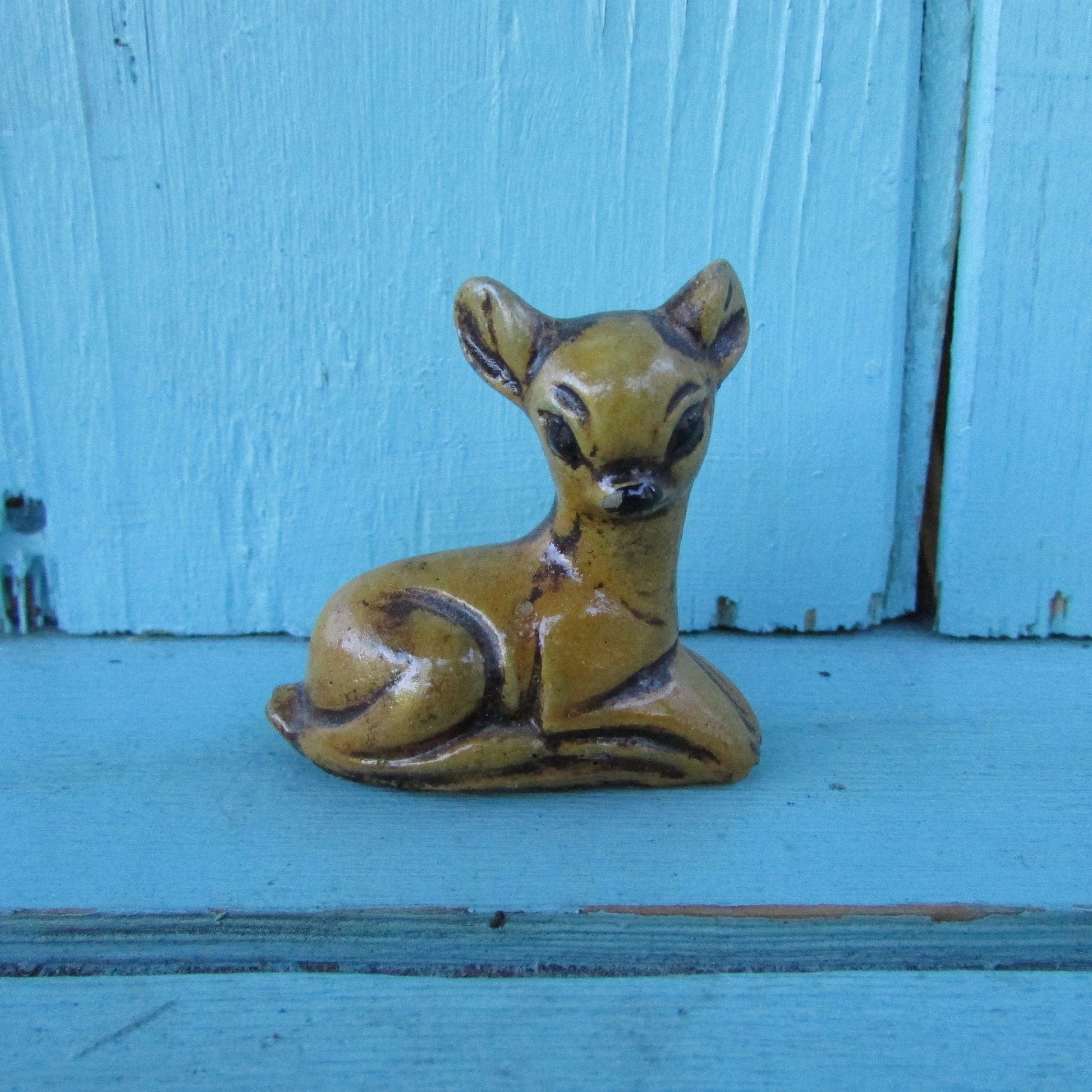 Vintage resin miniature tan baby deer/fawn figurine